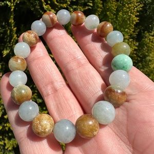 Stone size 13mm Natural multi color Jadeite Jade Beaded bracelet